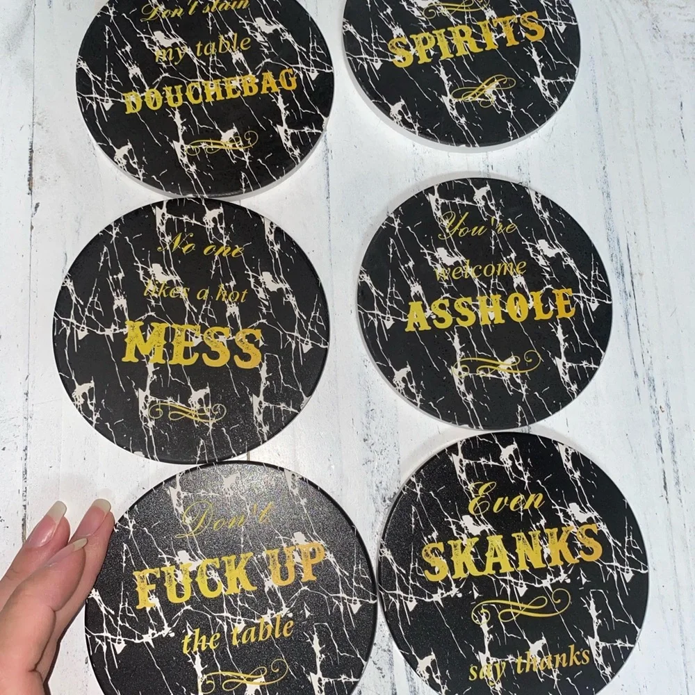Black and Gold Marble Coasters Set